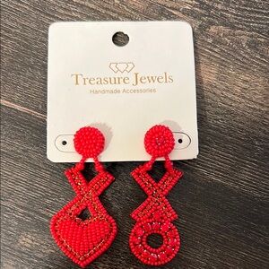 Red Beaded Heart Earrings
